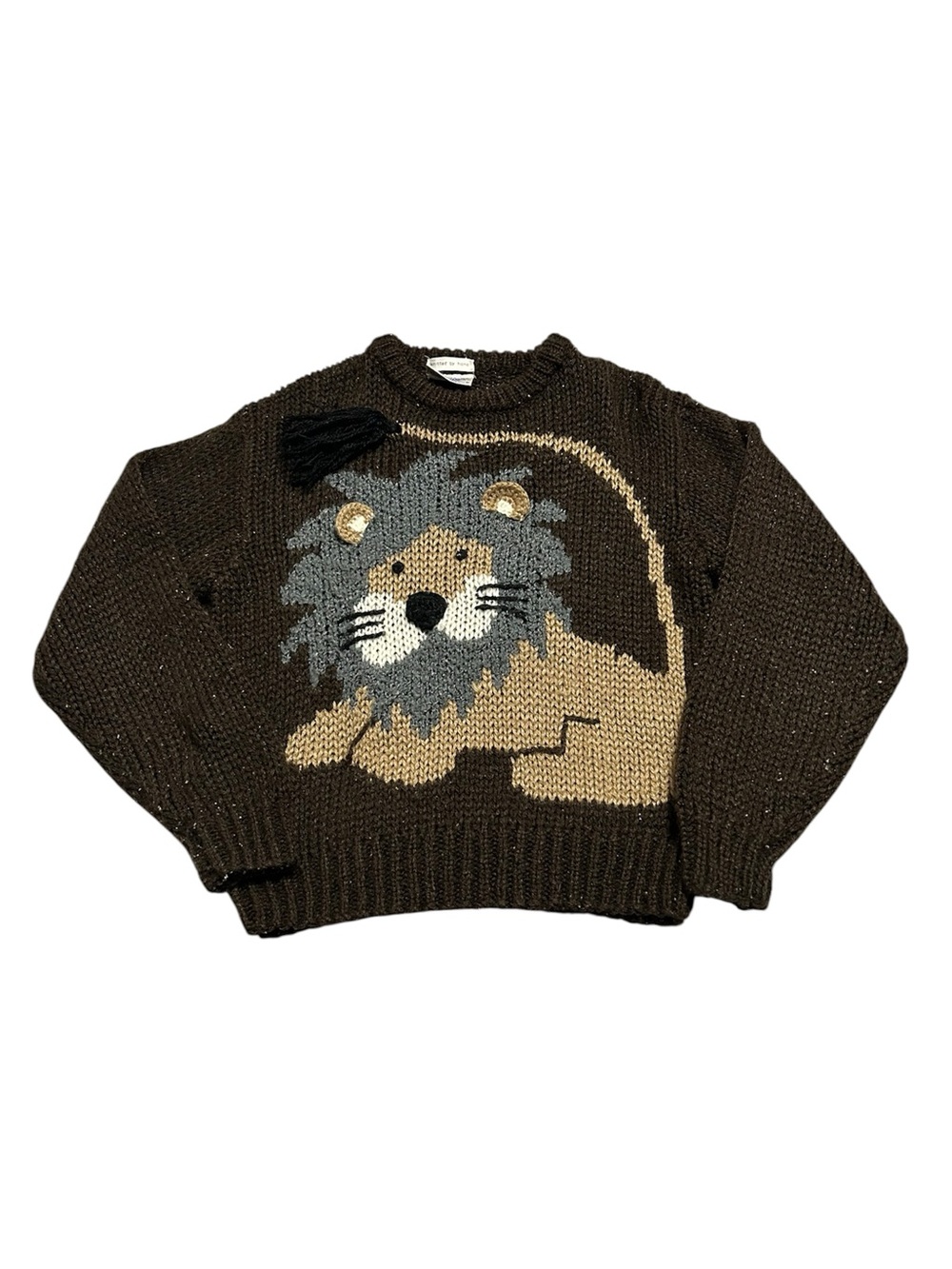 Vintage 80s Women’s Medium Midnight Blues Lion Knitted by Hand Sweater